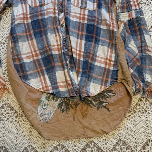 Aratta Silent Journey Embroidered Peacock Plaid Tunic Shirt Boho Chic Cotton - Picture 4 of 7